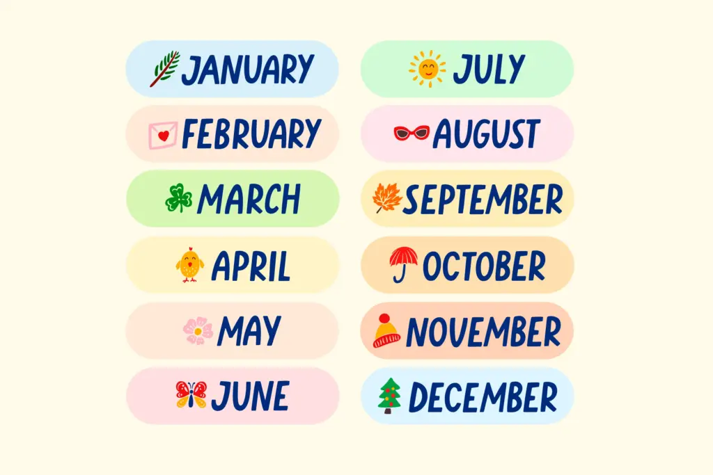 ماه های میلادی به انگلیسی و فارسی به همراه نکات مهم