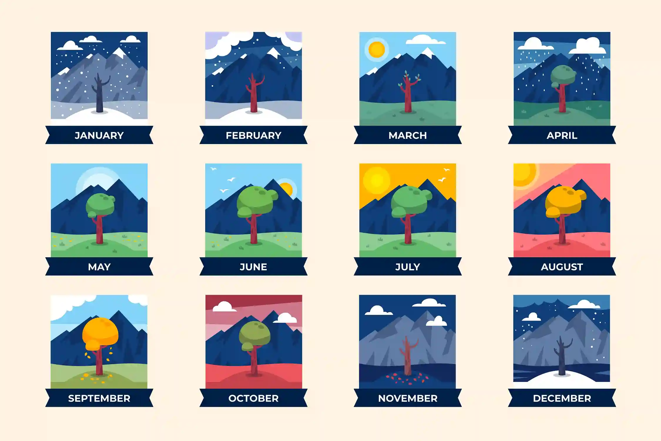 ماه های انگلیسی به ترتیب فصل