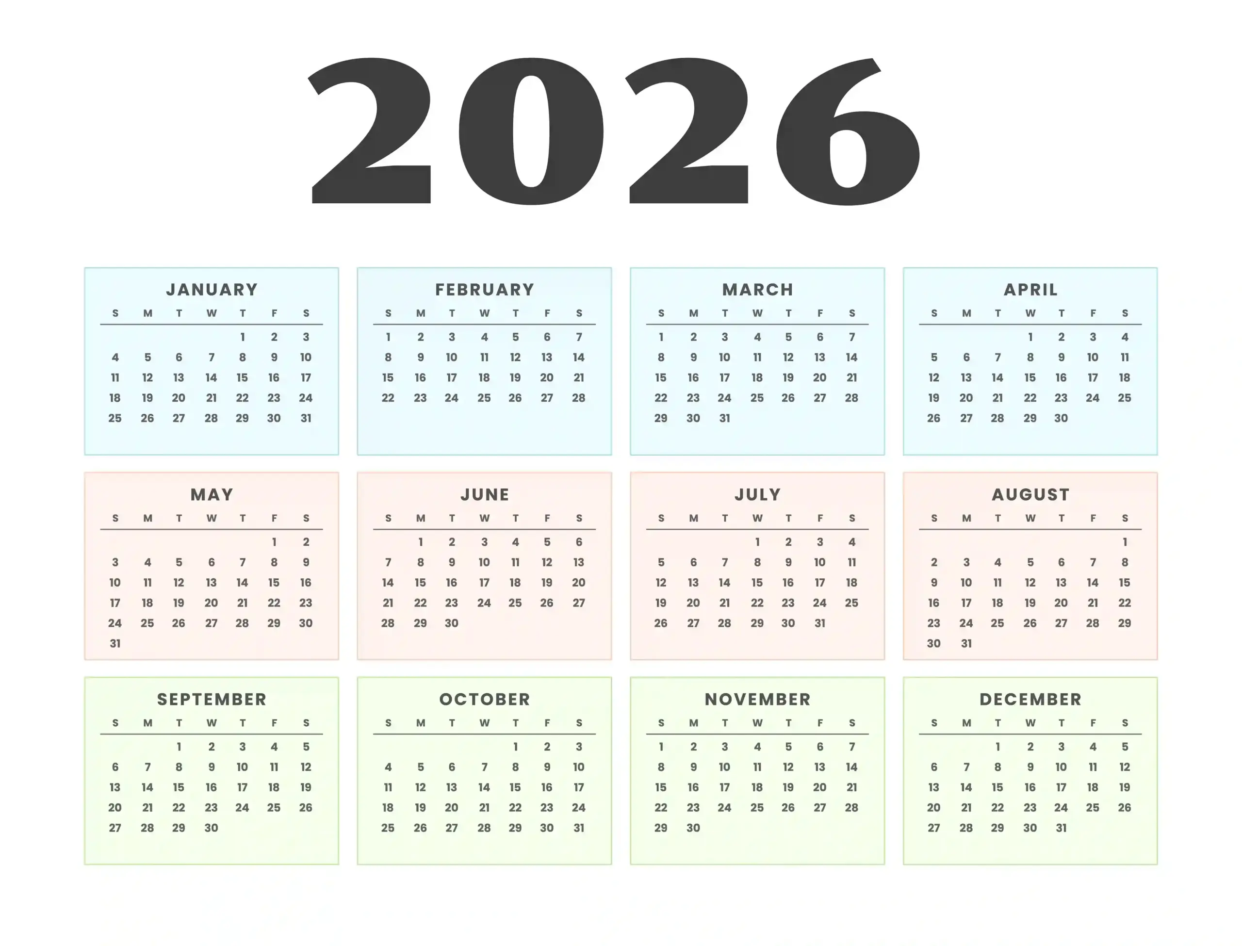 مناسبت های و جشن های ماه های میلادی - تقویم سال 2026